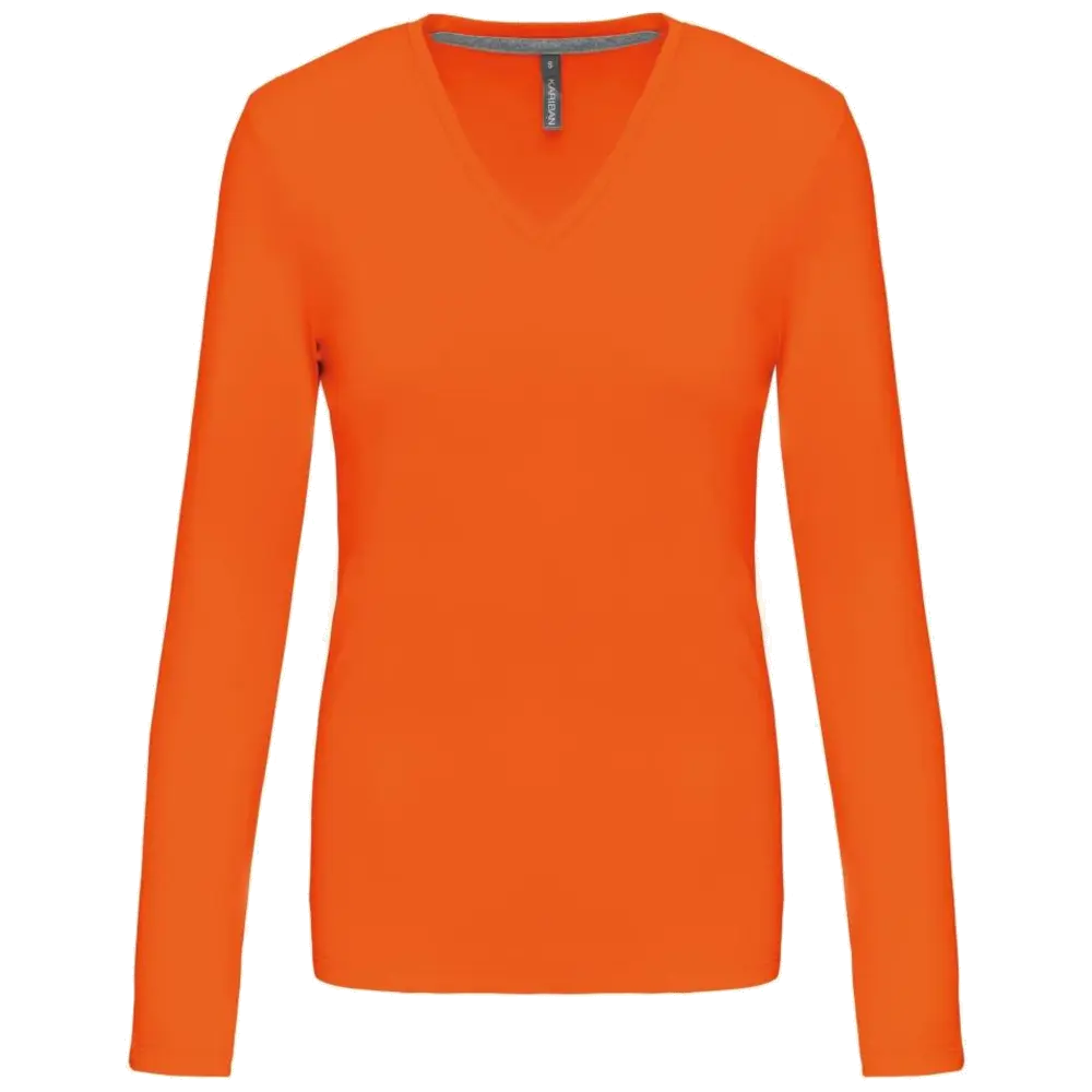 Kariban Damen-T-Shirt mit V-Ausschnitt und langen Ärmeln K382