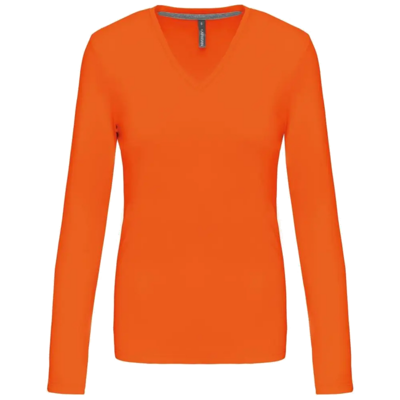 Kariban Dames t-shirt V-hals lange mouwen K382