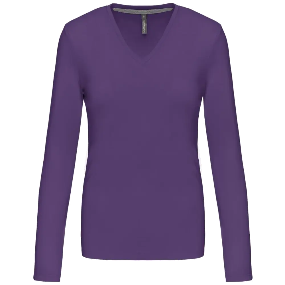 Kariban Damen-T-Shirt mit V-Ausschnitt und langen Ärmeln K382