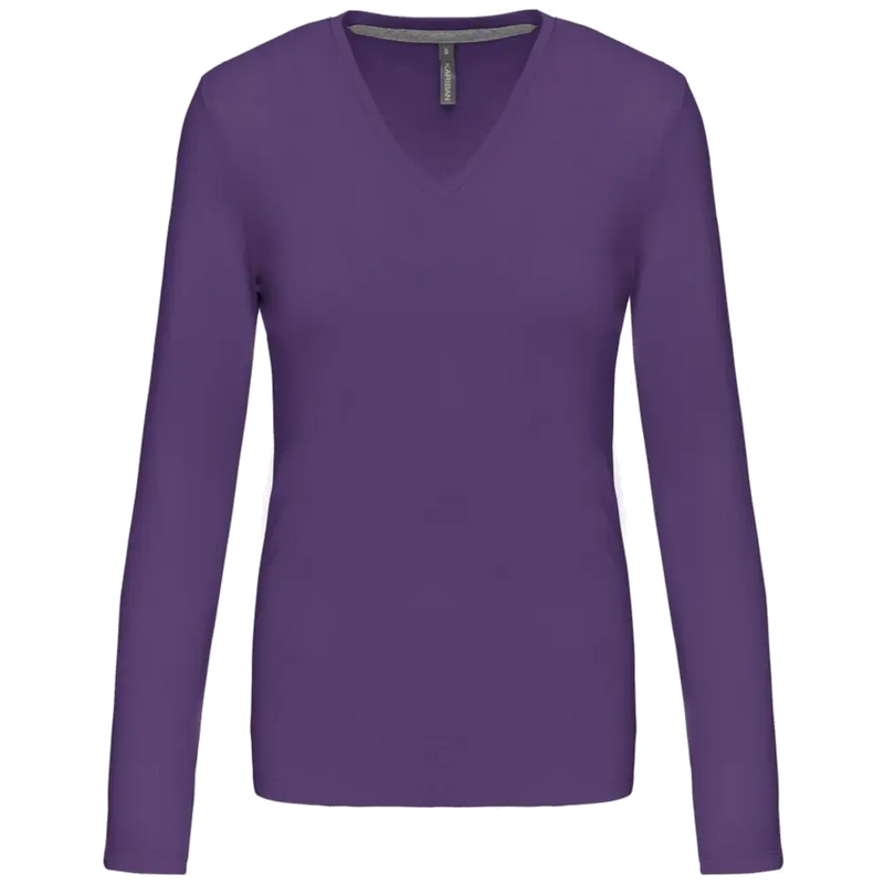 Kariban Dames t-shirt V-hals lange mouwen K382