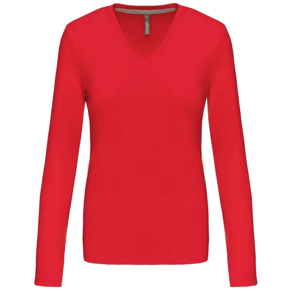 Kariban Damen-T-Shirt mit V-Ausschnitt und langen Ärmeln K382