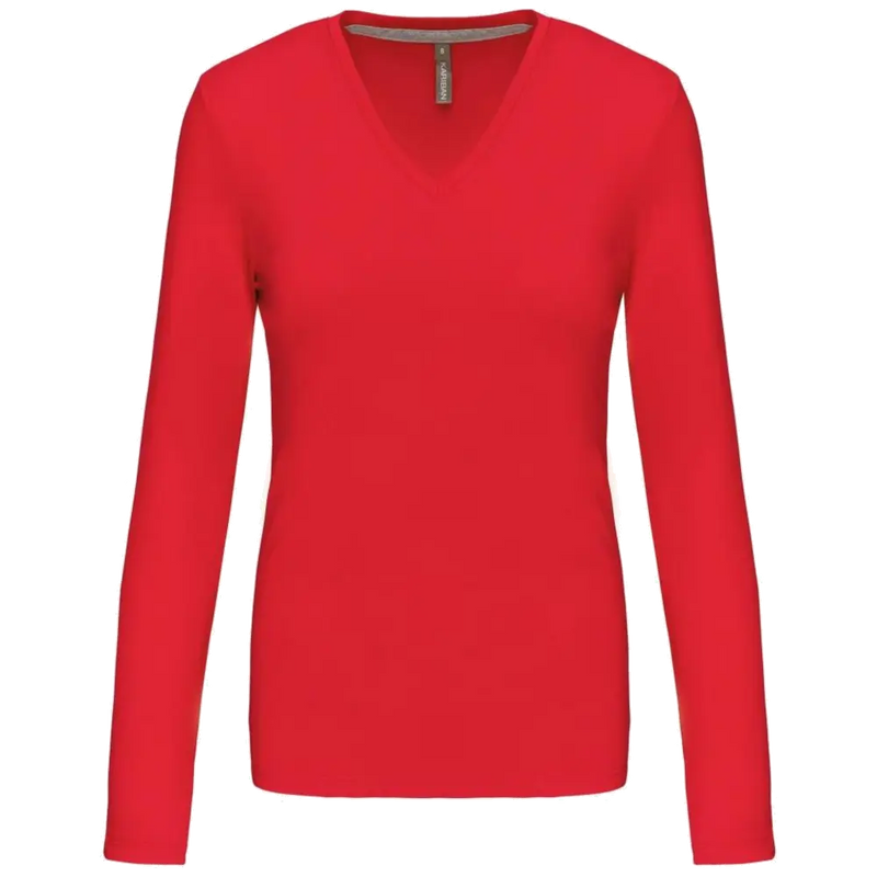 Kariban Dames t-shirt V-hals lange mouwen K382
