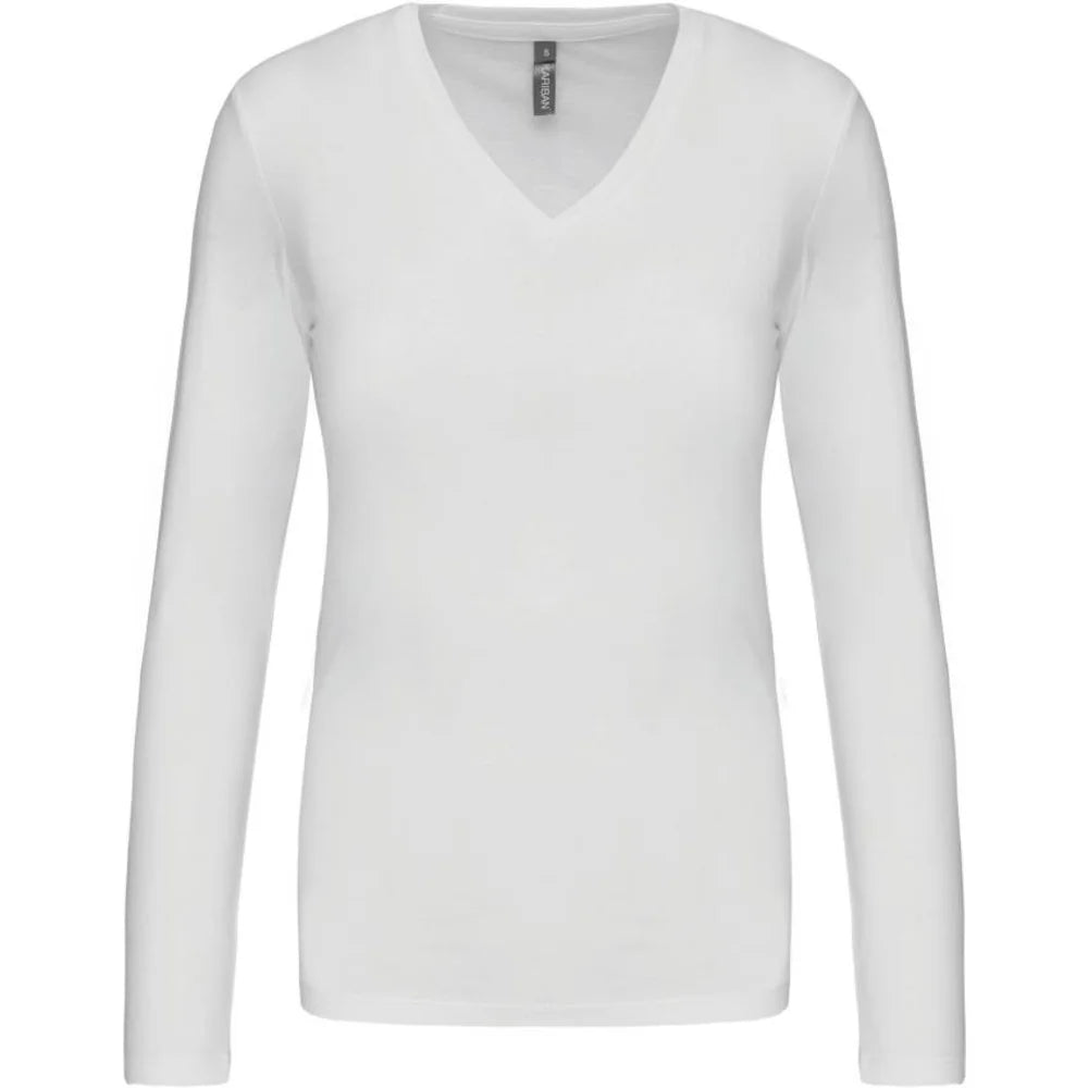 Kariban Damen-T-Shirt mit V-Ausschnitt und langen Ärmeln K382
