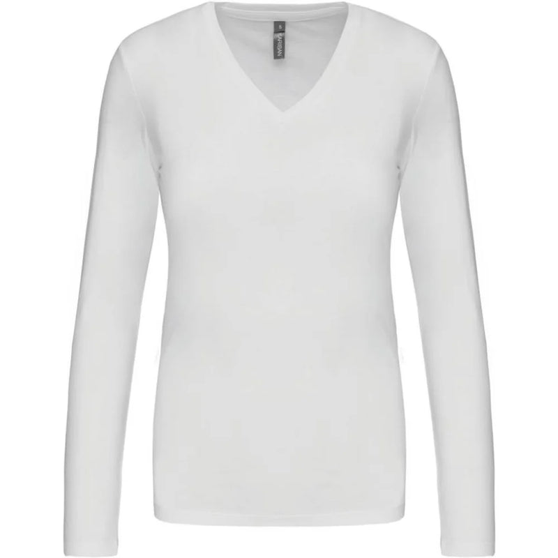 Kariban Dames t-shirt V-hals lange mouwen K382