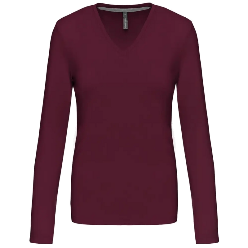 Kariban Dames t-shirt V-hals lange mouwen K382
