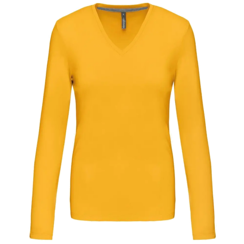 Kariban Dames t-shirt V-hals lange mouwen K382