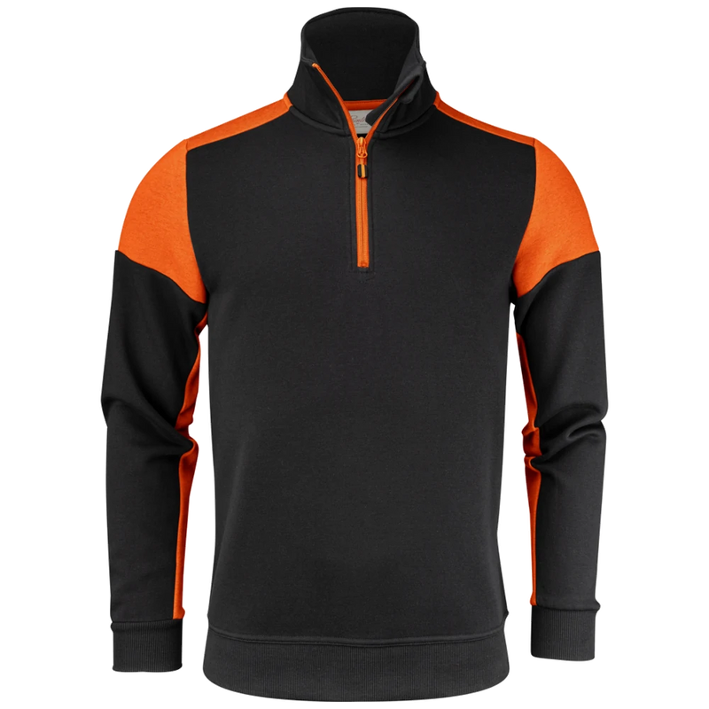 pt2069-9030_printer-prime-sweater-halve-rits-unisex-2262069-zwart-oranje-prime-halfzip-front