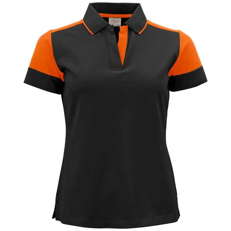pt5025-9030_printer-prime-polo-dames-2265025-zwart-oranje-primepolo-blackorange-front