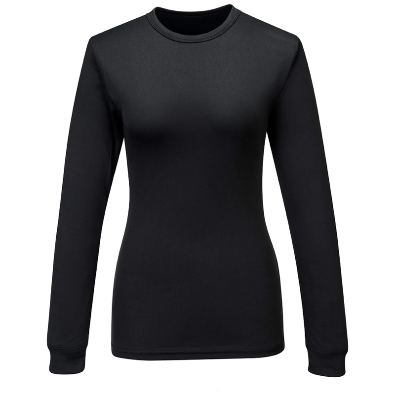 b136-zw_portwest-dames-baselayer-top-lange-mouw-zwart